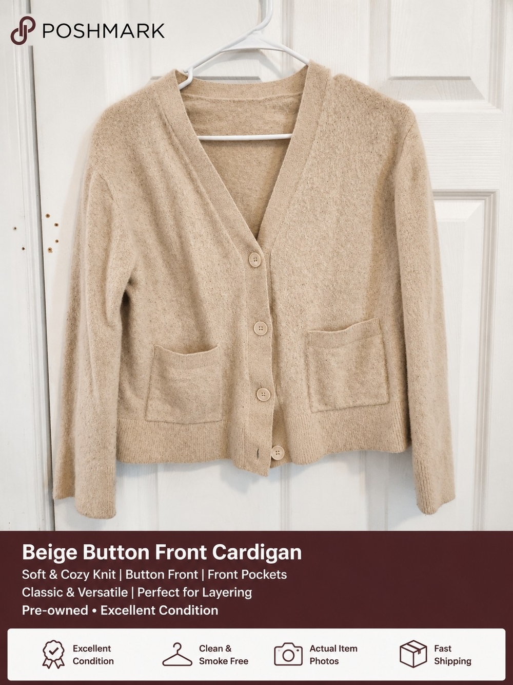 Cozy Beige Button-Front Cardigan